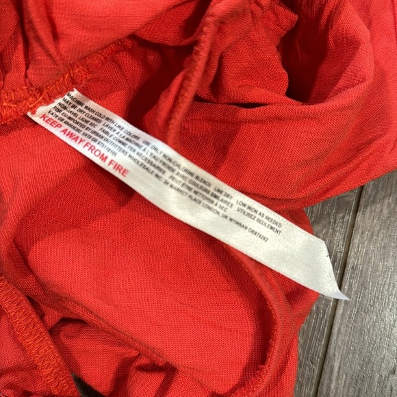 Free People Red Orange V Neck Asymmetrical Ruched Short Sleeve Bodysuit S - Picture 5 of 5